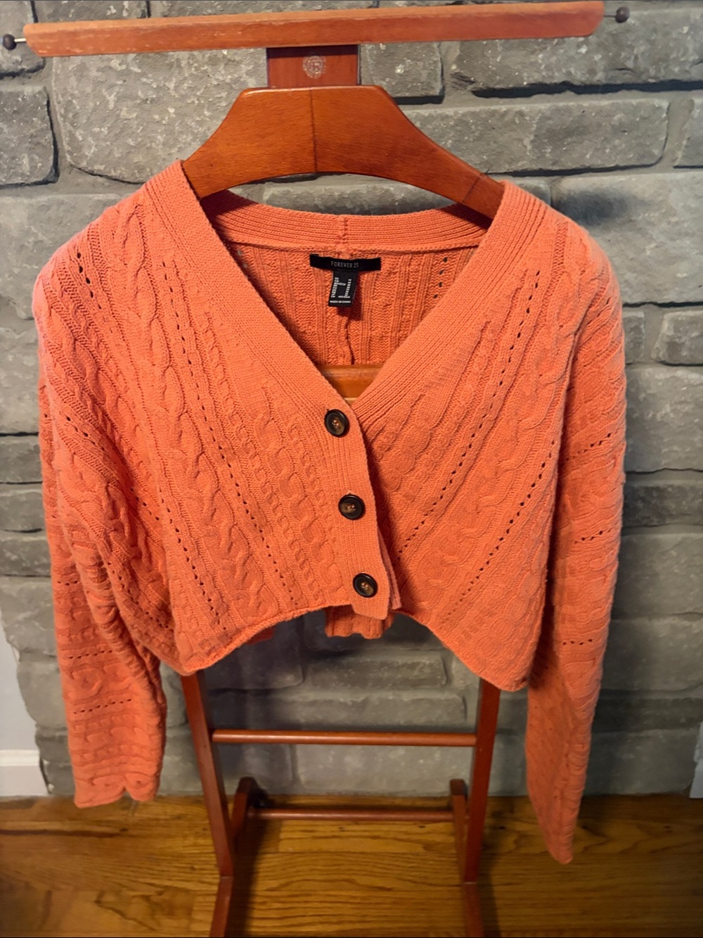 Forever 21 Cropped Cable Knit Button-Front Sweater - Orange Size L